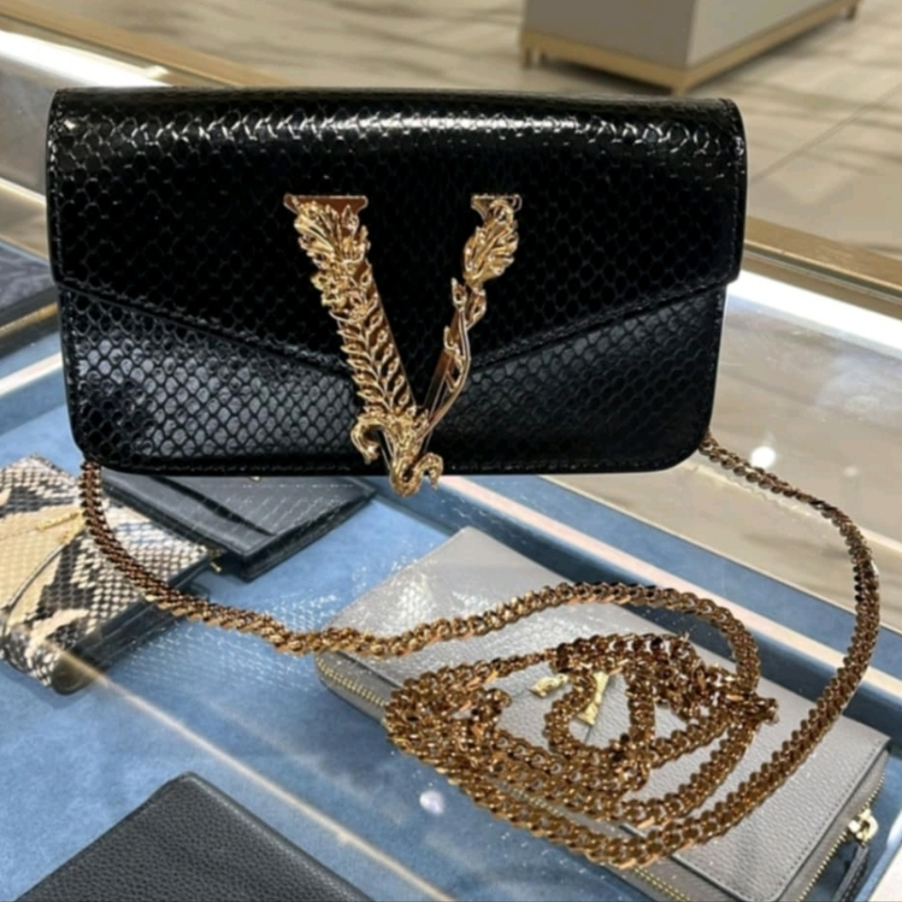 Versace Mini Chain Crossbody Vitello St Ayers Black NWT